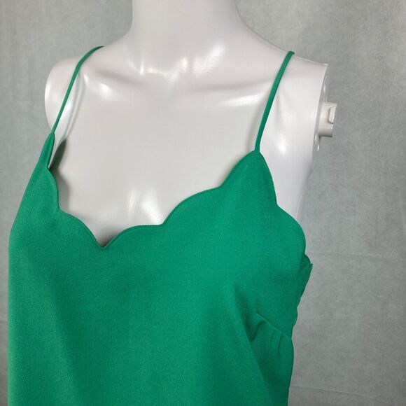 J. Crew Top Womens Sz 4 Green Scalloped Neck Cami Tank Adj Racerback Straps - Picture 3 of 8